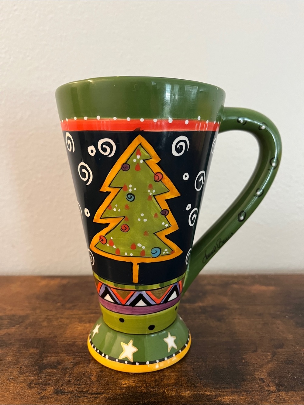 Bella Casa By Ganz Mug Tall Christmas Themed Hand Painted Pedestal Six Inches